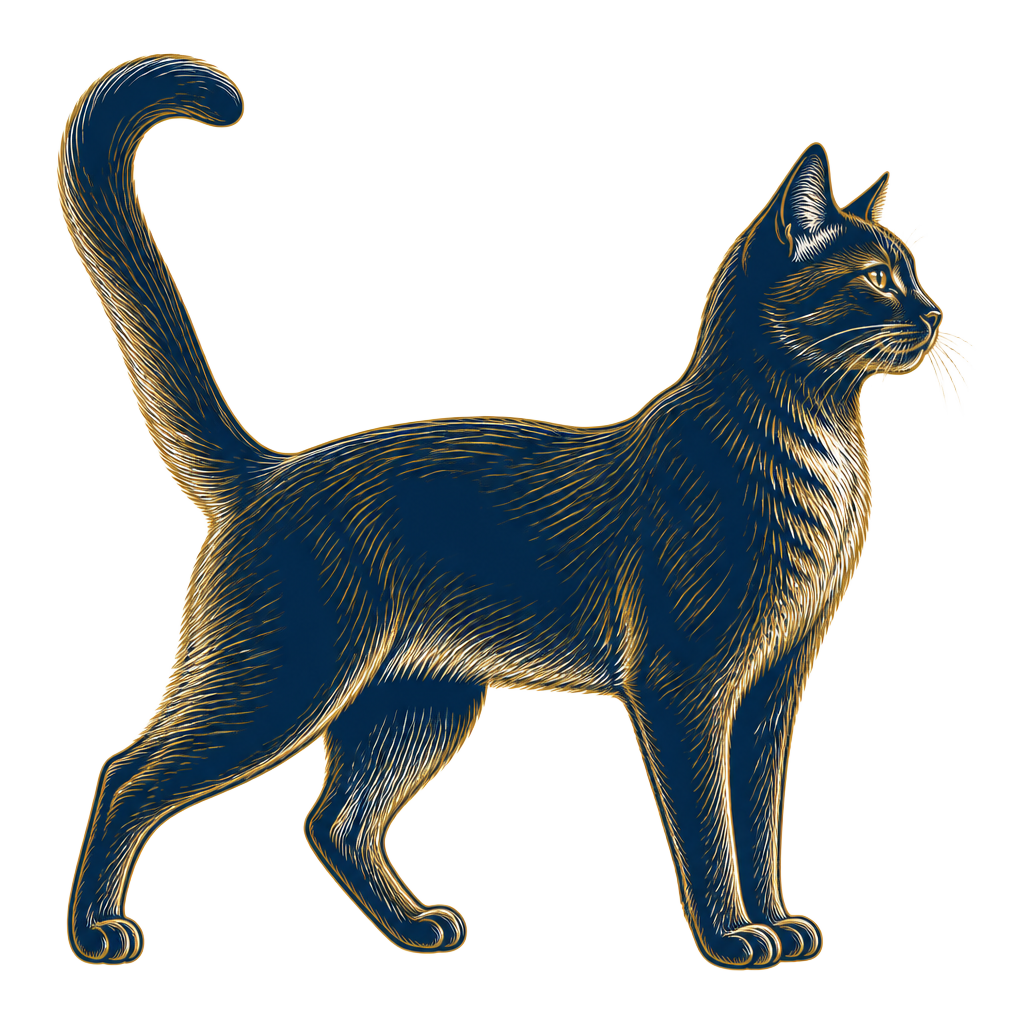 Cat illustration in RNR navy and gold