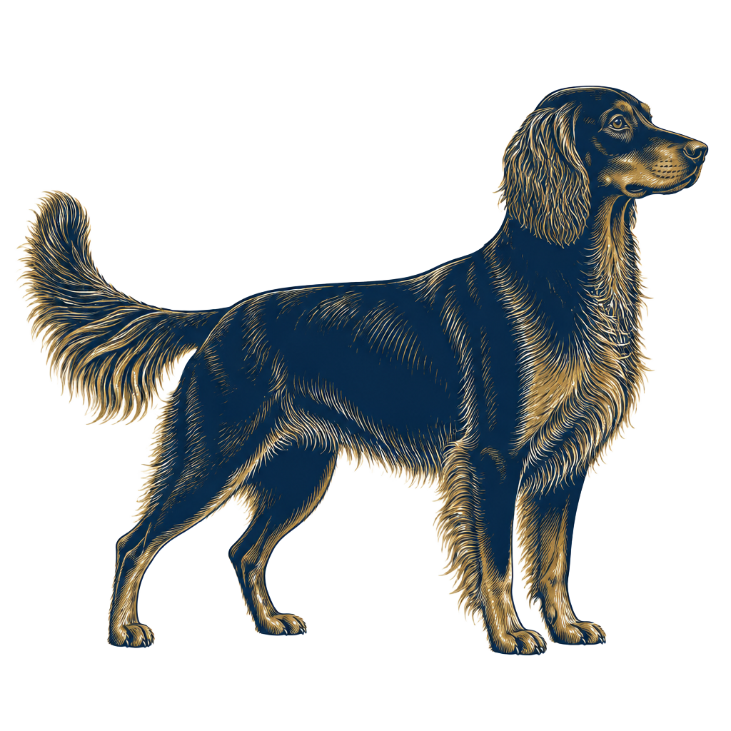 Dog illustration in RNR navy and gold